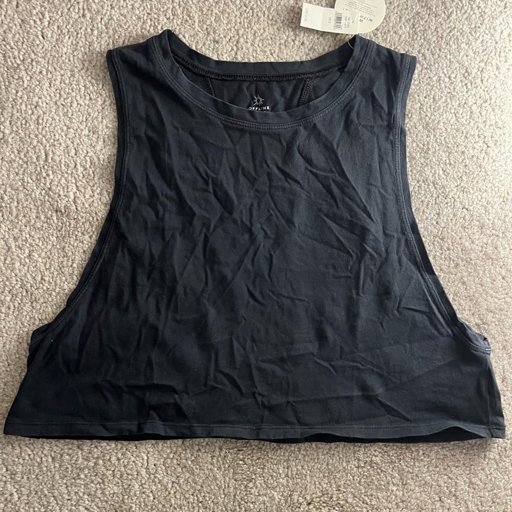 Black Crop Muscle Tank with Cut Out Design